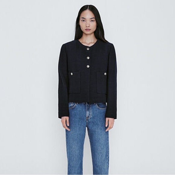 Massimo Dutti Navy boucle blazer size XS - Picture 1 of 7